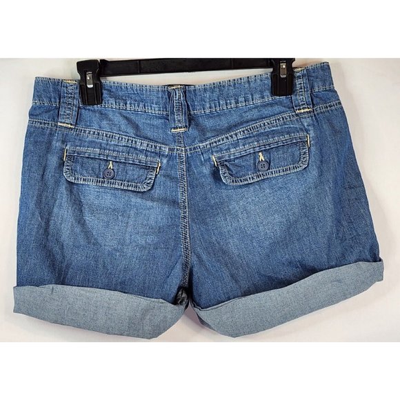 Lauren Conrad Shorts Womens 8 Blue Chambray Flip Pockets Momcore Cuffed Shorts - Picture 2 of 11